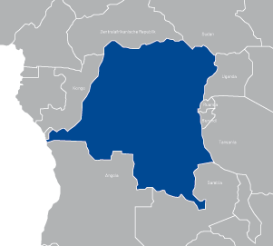 Kartenausschnitt mit DR Kongo in der Mitte