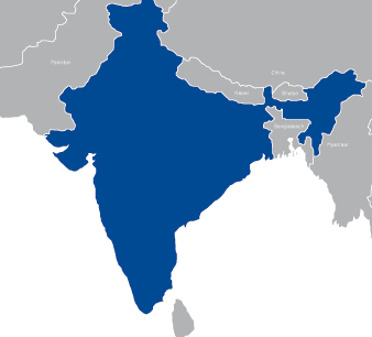 Kartenausschnitt mit Indien in der Mitte