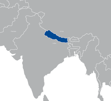 Kartenausschnitt mit Nepal in der Mitte