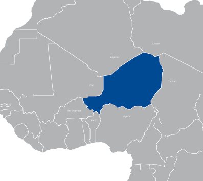 Kartenausschnitt mit Niger in der Mitte