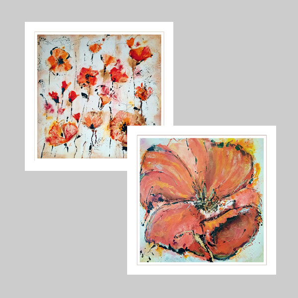Karten Mohn, Mischtechnik auf Leinwand · Carte coquelicot, technique mixte sur toile, von Marianne Sommer